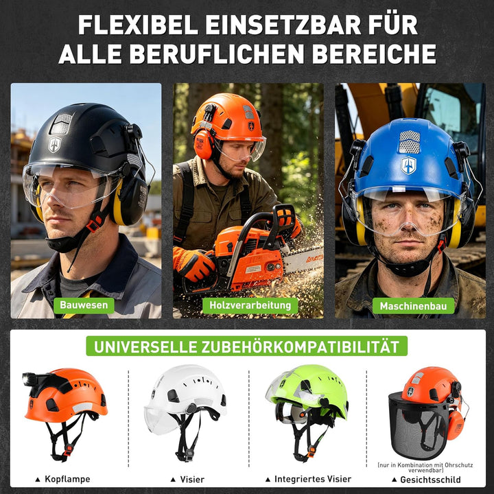 GREEN DEVIL Schutzhelm Arbeitshelm mit klarem Visier und Gehörschutz Ohrenschützer Einstellbarer ABS