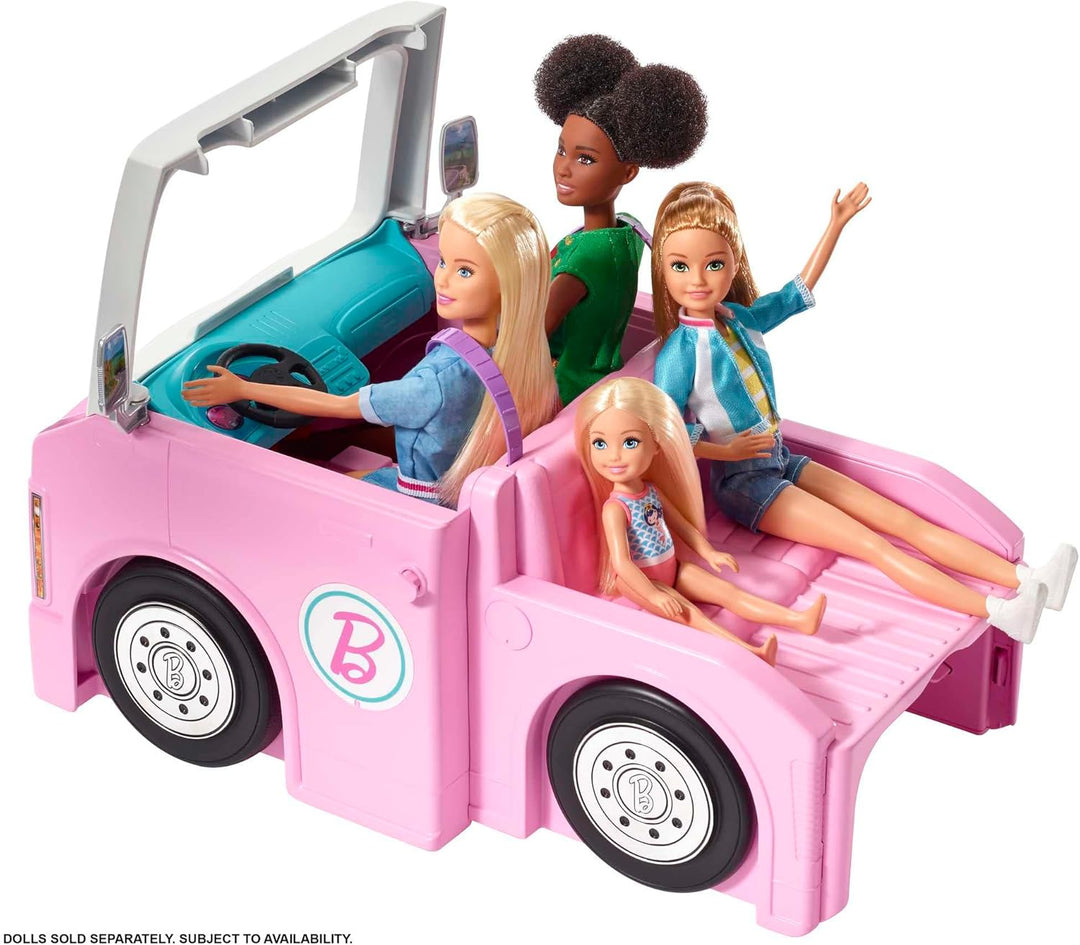 Barbie 3-in-1 DreamCamper Vehicle, approx. 3-ft, Transforming Camper with Pool, Truck, Boat and 60