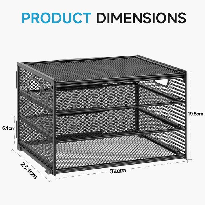 Marbrasse Schreibtisch Organizer,4-Stufiges Metall Netz-Briefablage mit Griff,Zeitungsordner,Papier