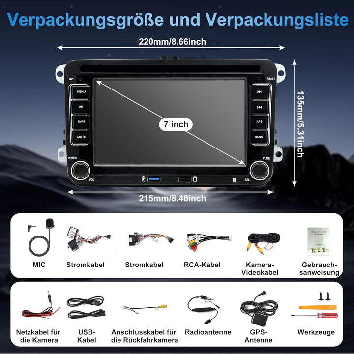 Android 15 Autoradio 2+64GB für VW Golf 5 6 Polo 6R Passat T5 Seat Skoda, 7 Zoll 2DIN Car Radio mit