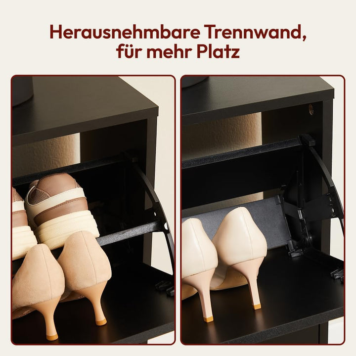 CASABEL Schuhschrank Schmal für 24Paar Schuhe, Moderner Schuhschrank Holz mit 4Klappen, Platzsparend