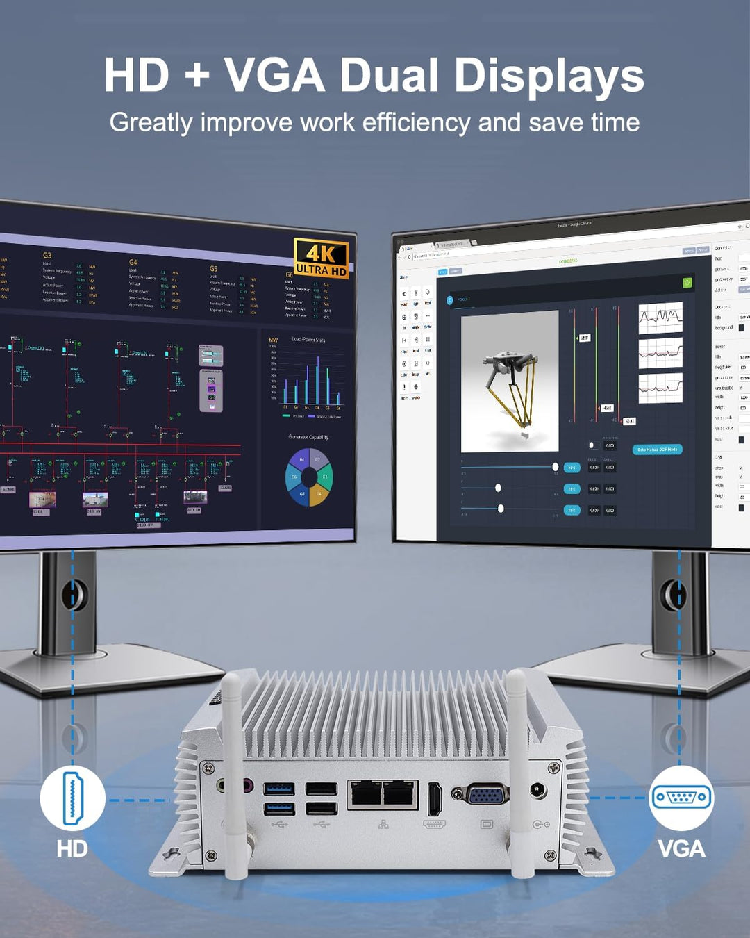 BASOARO Industrie Mini PC Windows 10, lüfterloser Desktop PC, Core i7 4500U, 8GB RAM 256GB SSD, 2 Gi