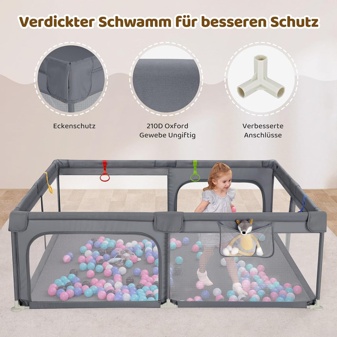 Dripex Laufstall Baby 150x200cm, xxl Laufgitter Absperrgitter mit atmungsaktivem Netz Schutzgitter K