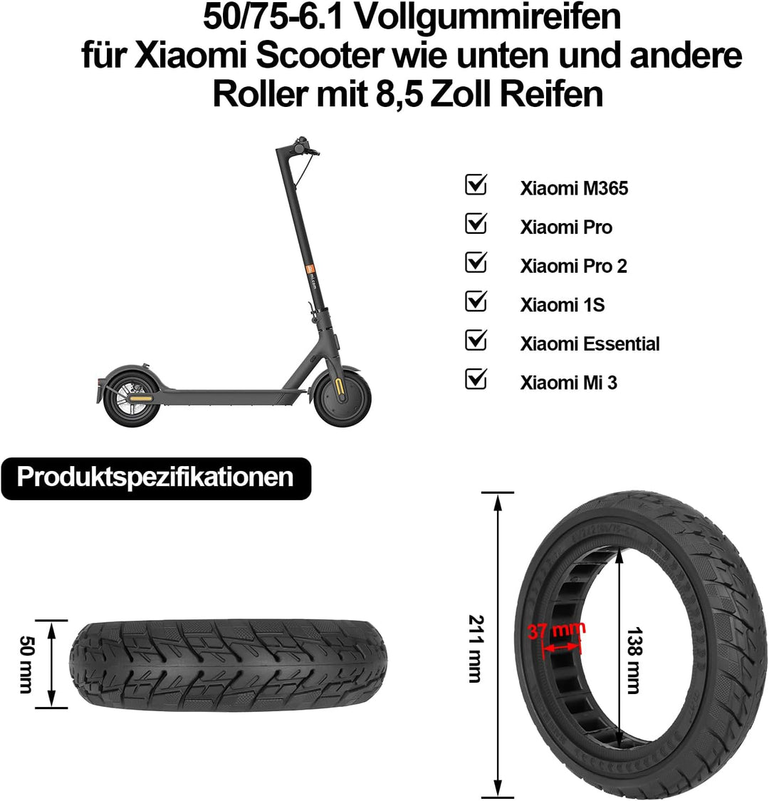 Satgoo 8,5 Zoll Offroad Vollgummireifen für Xiaomi Pro 2, Pro, 1S, Essential, Mi 3, E Scooter Reifen