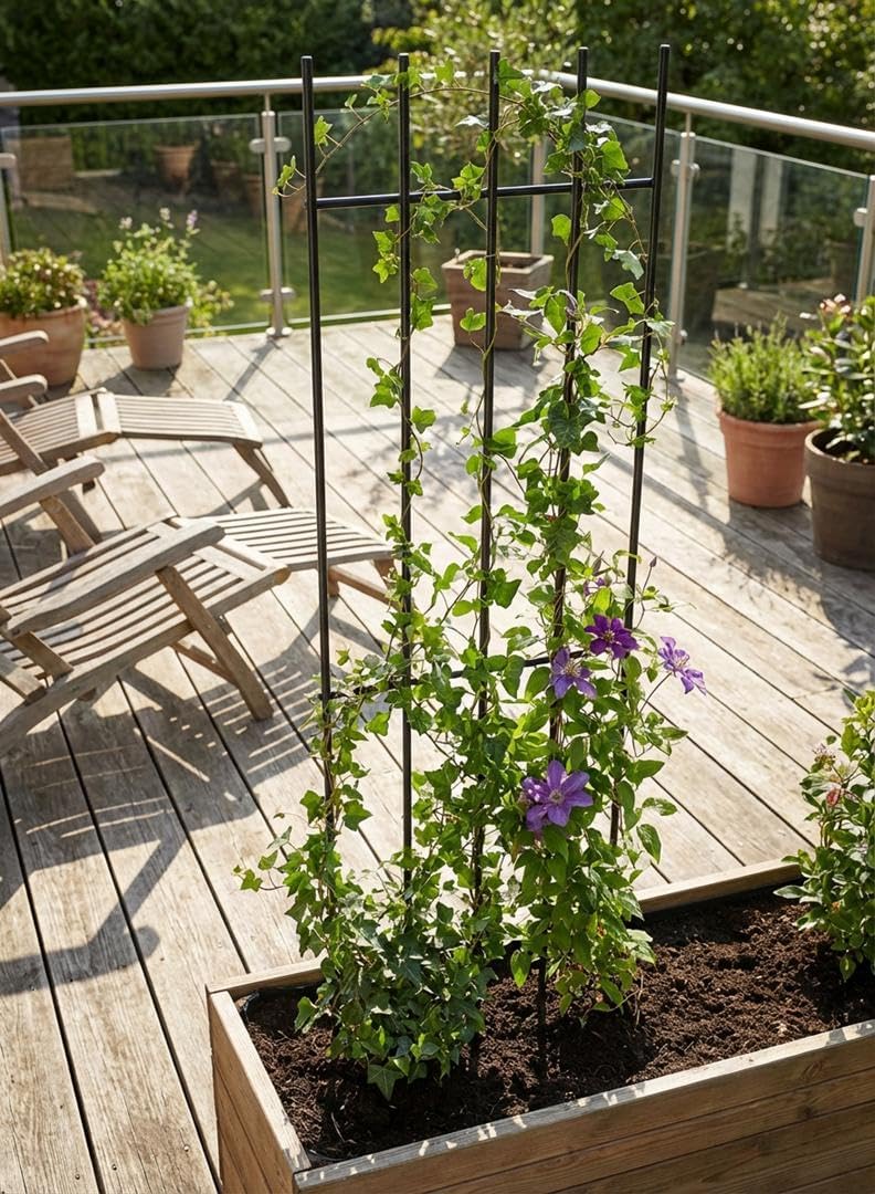 Kapaga - Rankgitter - Rankhilfe Garten - Staudenhalter - Blumenhalter SET 3x (Schwarz) 150 cm x 3, S