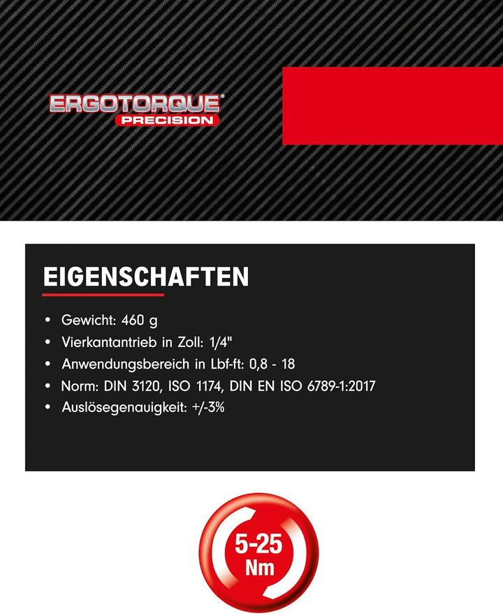 KS Tools 516.1412 1/4" ERGOTORQUEprecision Ratschen-Drehmomentschlüssel Drehknopf, 5-25Nm