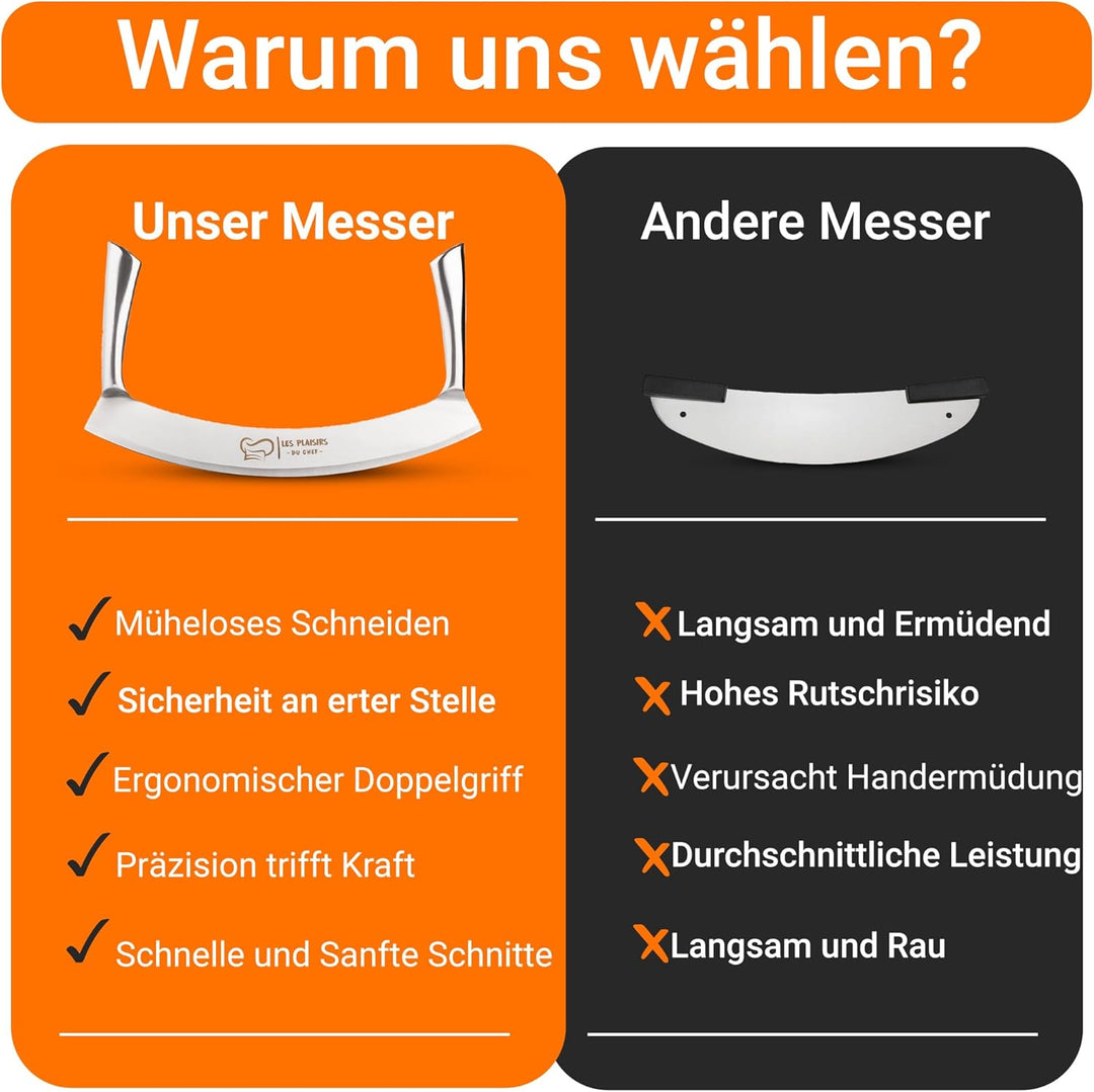 Extra scharfer Pizza Schneider/Pizzaschneider aus Edelstahl | Grosses Wiegemesser 30,5 cm mit Doppel