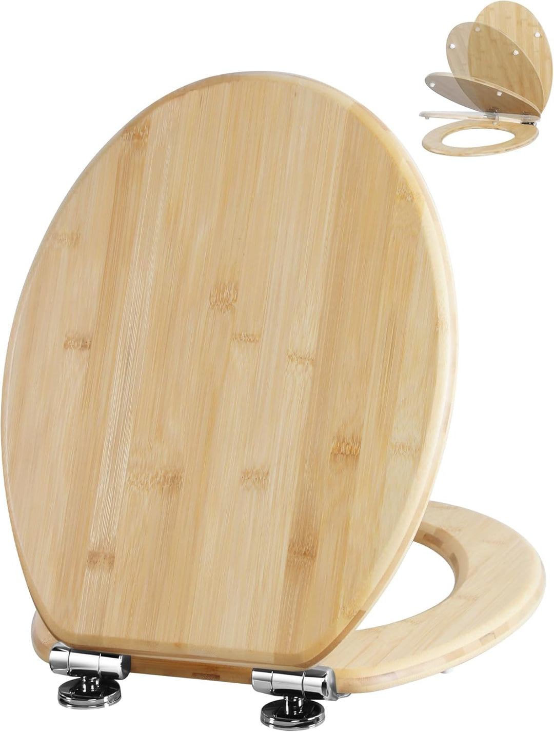 Angel Shield WC-Sitz aus Bambus, mit Absenkautomatik, Oval, mit Schnellverschluss, verstellbare Scha