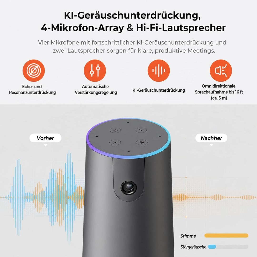 Nuroum C40(2nd Gen) 4K Videokonferenz-Webcam mit Mikrofon und Lautsprecher, 8MP CMOS Sensor,5X Zoom,