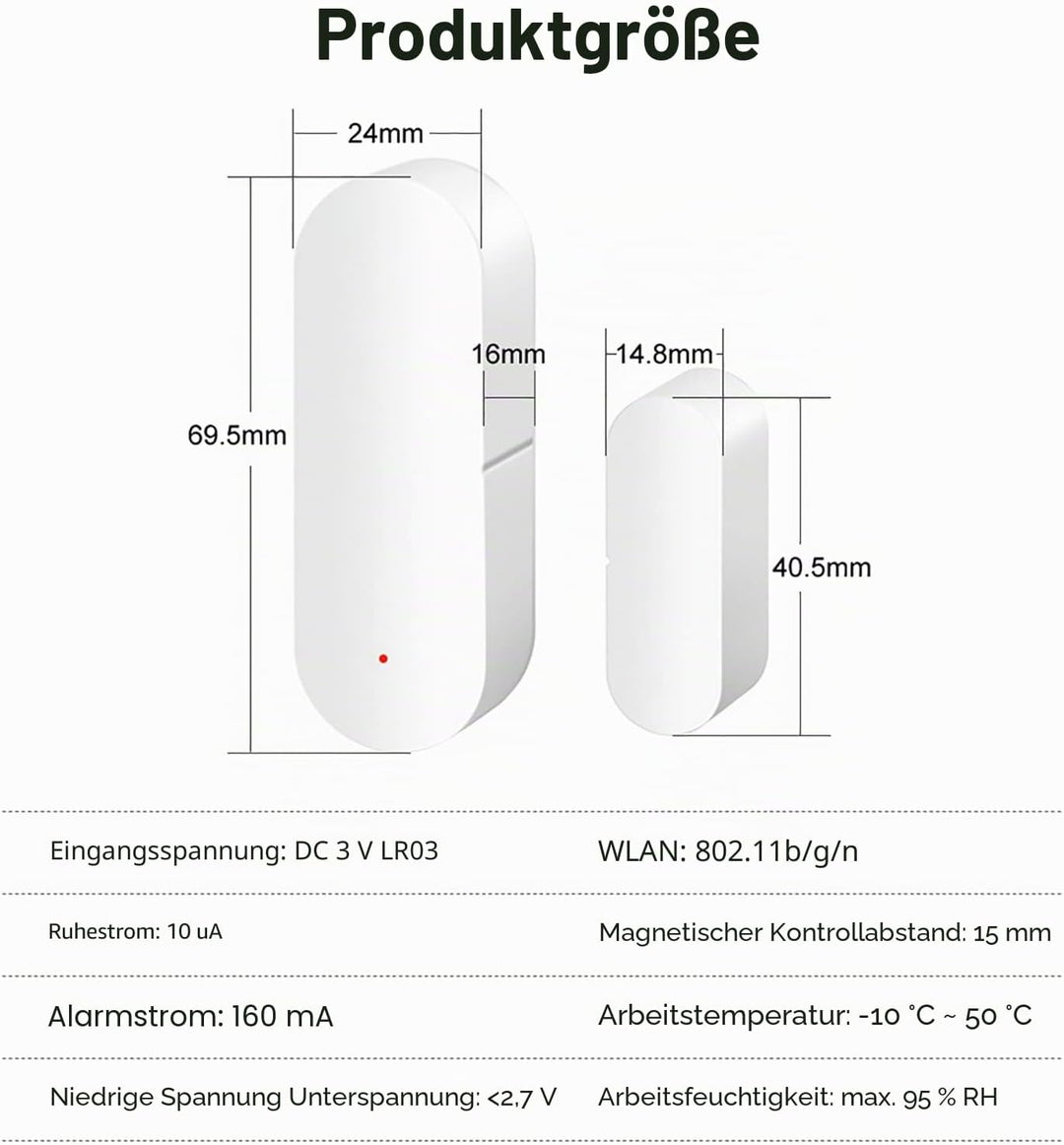 Tür-Fenster-Sensor:Smart Tuya Türsensor Kostenlose App Echtzeit-Benachrichtigungen,Wireless WiFi Fen
