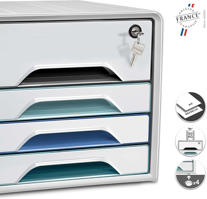 CEP Smoove Secure Schubladenbox Secure mit 4 Schubladen und Zylinderschloss Riviera 7-311S Ri Weiss