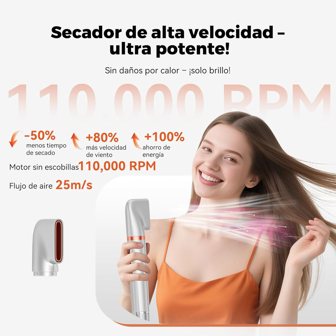 6 in 1 Hairstyler, 110000 U/MIN Haartrockner &amp; Haarstyler Set mit Rundbürstenföhn, Warmluftbürste, T