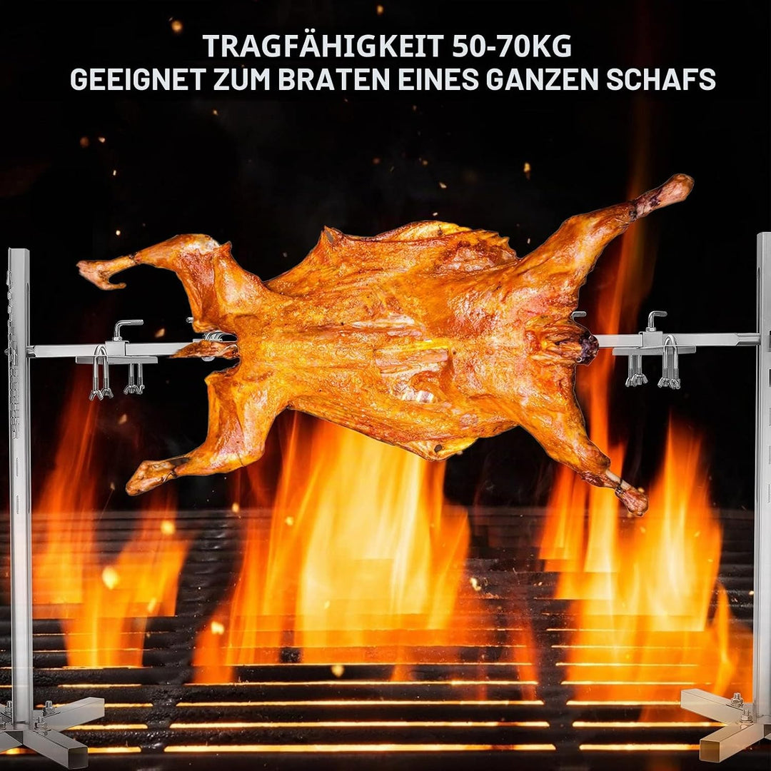 Elektrischer Drehspiess für Grill, 15W Motor mit 360° Rotation, höhenverstellbar 38-62 cm, Edelstahl