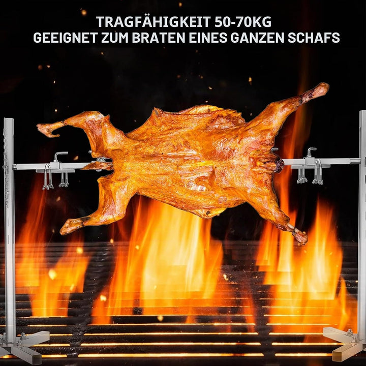 Elektrischer Drehspiess für Grill, 15W Motor mit 360° Rotation, höhenverstellbar 38-62 cm, Edelstahl
