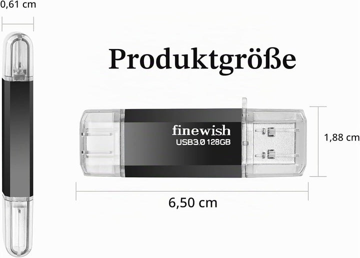 USB C Stick 128GB Speicher 40 MB/s Dual-Laufwerk Typ C + USB 3.0 Flash Drive-Speicherstick Memory St