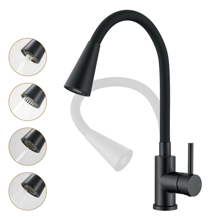 Wasserhahn Küche Schwarz mit Flexibler Auslauf 360° Drehbar, Schwarz