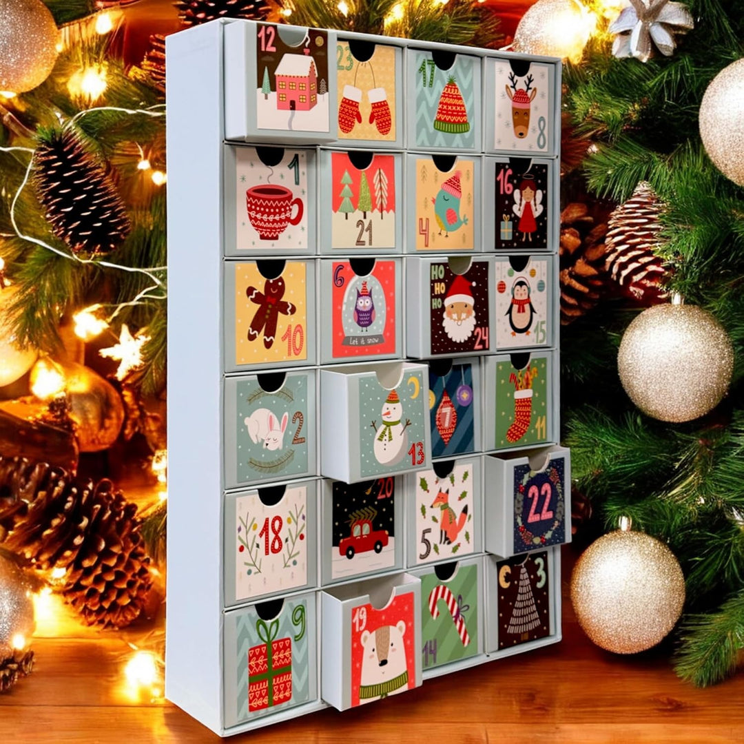 Adventskalender zum selbst Befüllen mit 24 Schubladen-Boxen, DIY-Weihnachtskalender Bastelset (Zahle