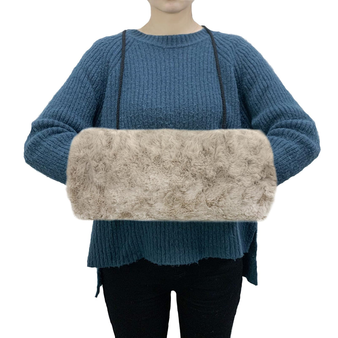 SwirlColor Hand Muffs, Tragbare Stilvolle Khaki Kunstpelz Handwärmer mit Umhängekordel Muff Handwärm