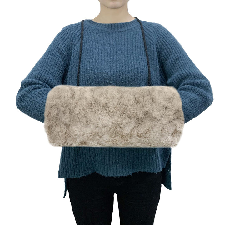 SwirlColor Hand Muffs, Tragbare Stilvolle Khaki Kunstpelz Handwärmer mit Umhängekordel Muff Handwärm