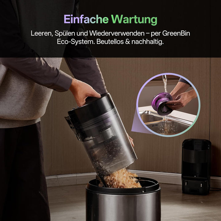 Vexilar W15 Saugroboter mit Wischfunktion, Beutelloser Multi-Zyklon-Absaugstation Staubsauger Robote