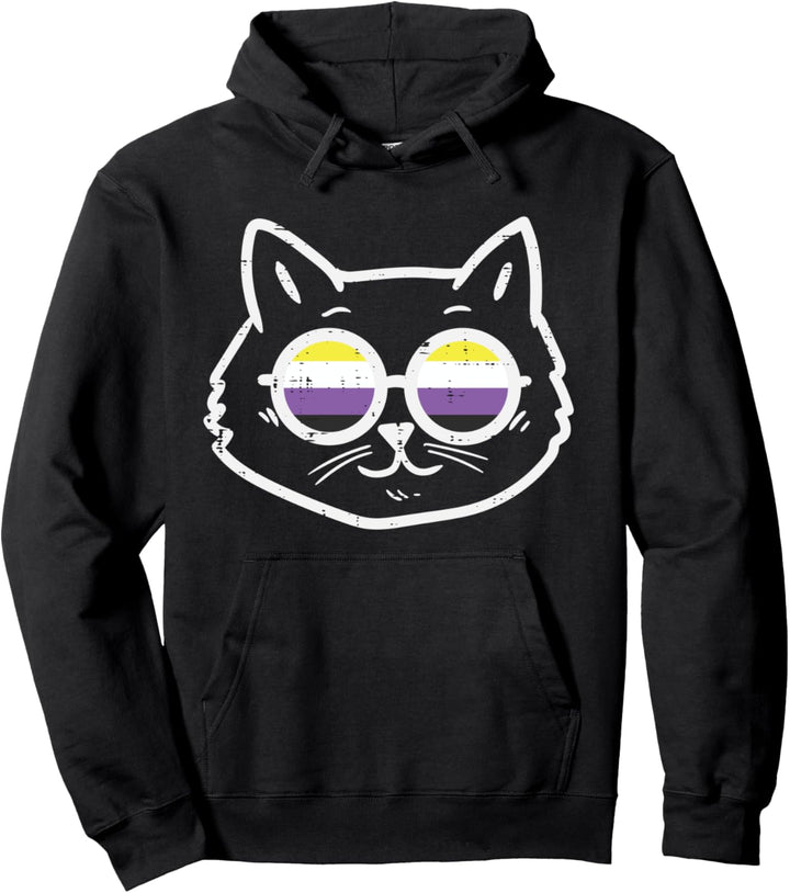 Purride Cat Kitten LGBTQ Non-Binary Flag Genderqueer Feline Pullover Hoodie