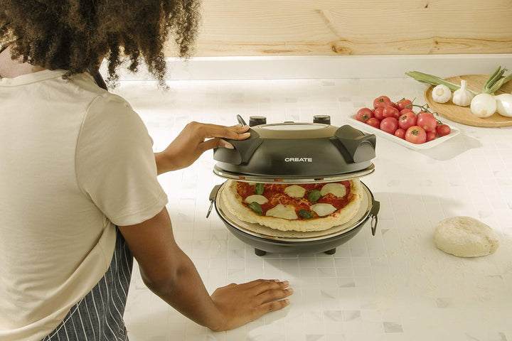 CREATE/PIZZAMAKER/Elektrische steen pizzaoven Schwarz/Twee kookniveaus,Snel en krachtig,Praktisch en