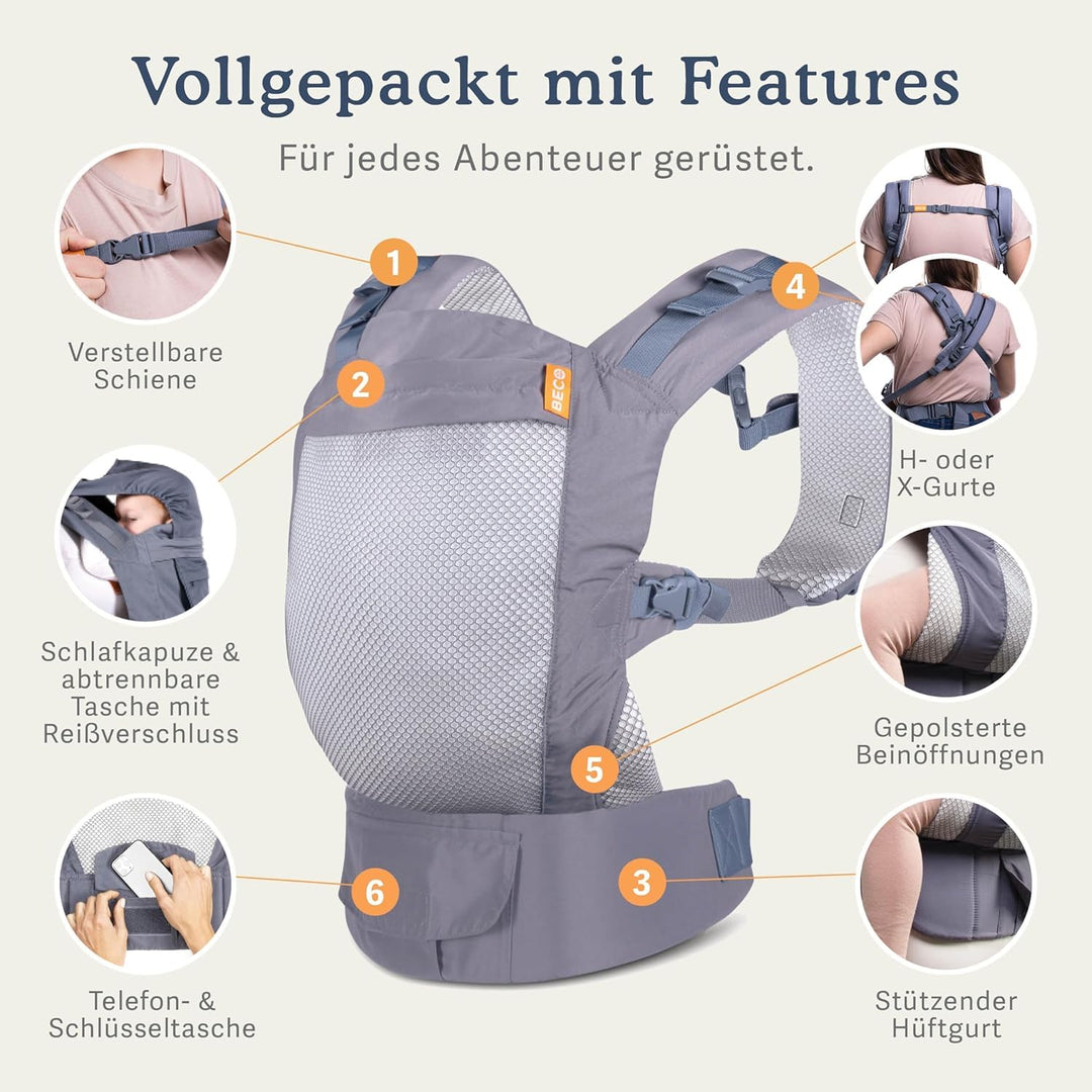 Beco Toddler Kindertrage mit extra breitem Sitz - Kindertragerucksack aus 100% Baumwolle, 2 Tragepos