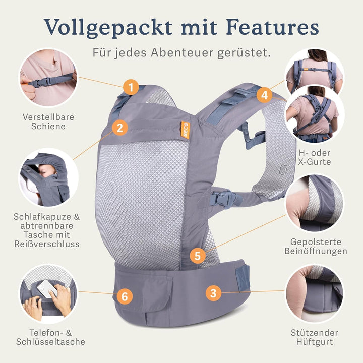 Beco Toddler Kindertrage mit extra breitem Sitz - Kindertragerucksack aus 100% Baumwolle, 2 Tragepos
