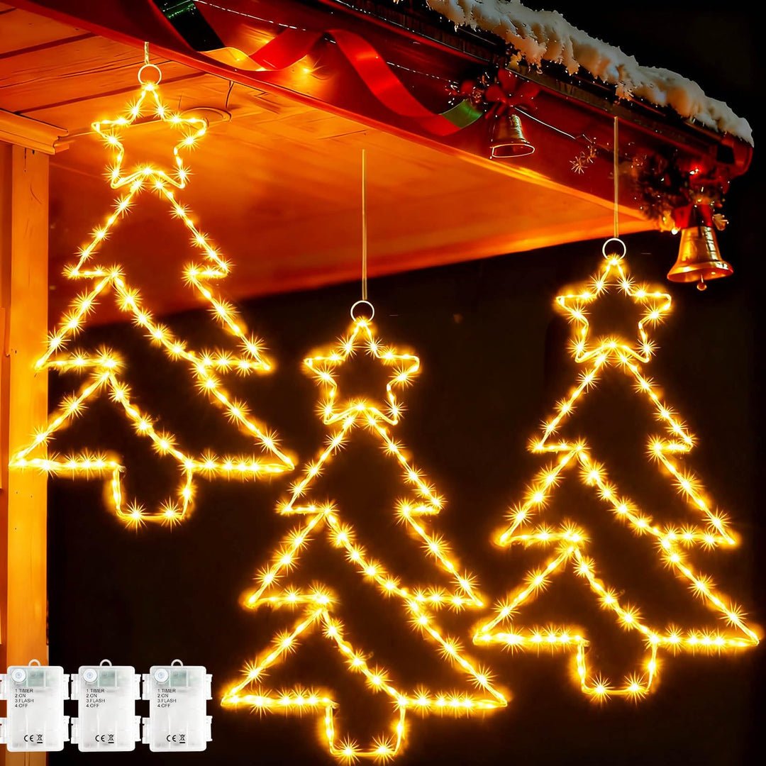 yowin Weihnachtsdeko Fenster 3 Stück 45 LED Weihnachtsbeleuchtung Batterie mit Timer, Fensterdeko We