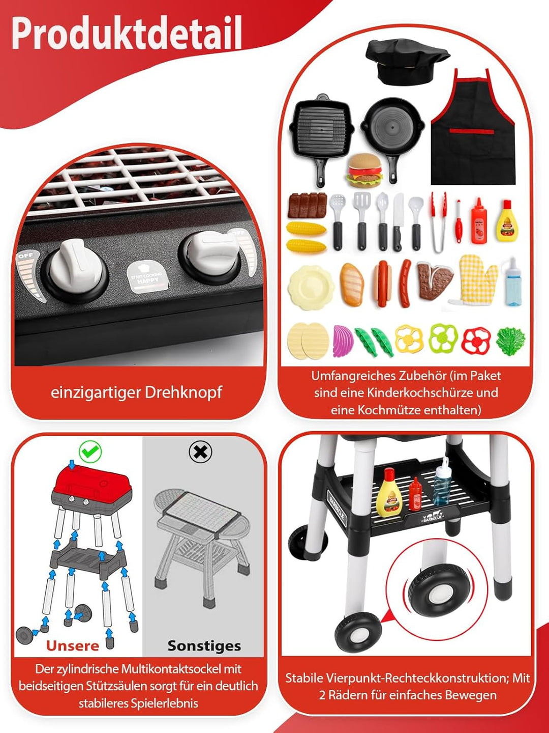 Kinder Küche Spielzeug Barbecue Grill Spielsatz Kochen Interaktives Spielzeug mit Rauch Klang Licht
