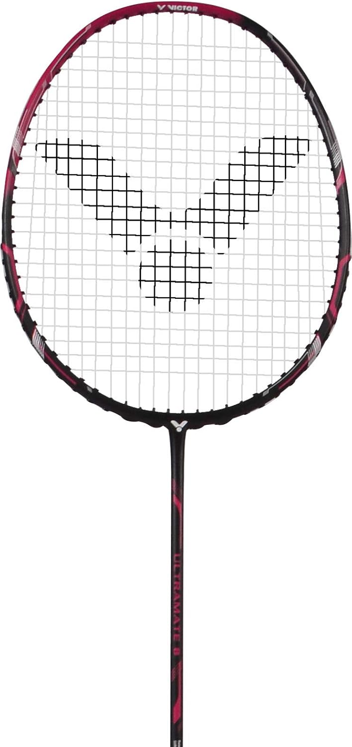 VICTOR Ultramate 8 Badmintonschläger, 100% Graphit, als Schläger oder Set Schwarz/Magenta Single Sin