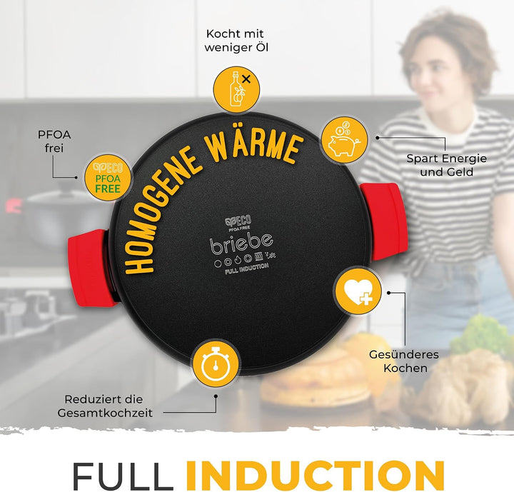 briebe Black Titanium Flache Kasserolle für Induktionskochfeld, Antihaft-Titan, 36cm, Aluminiumguss,
