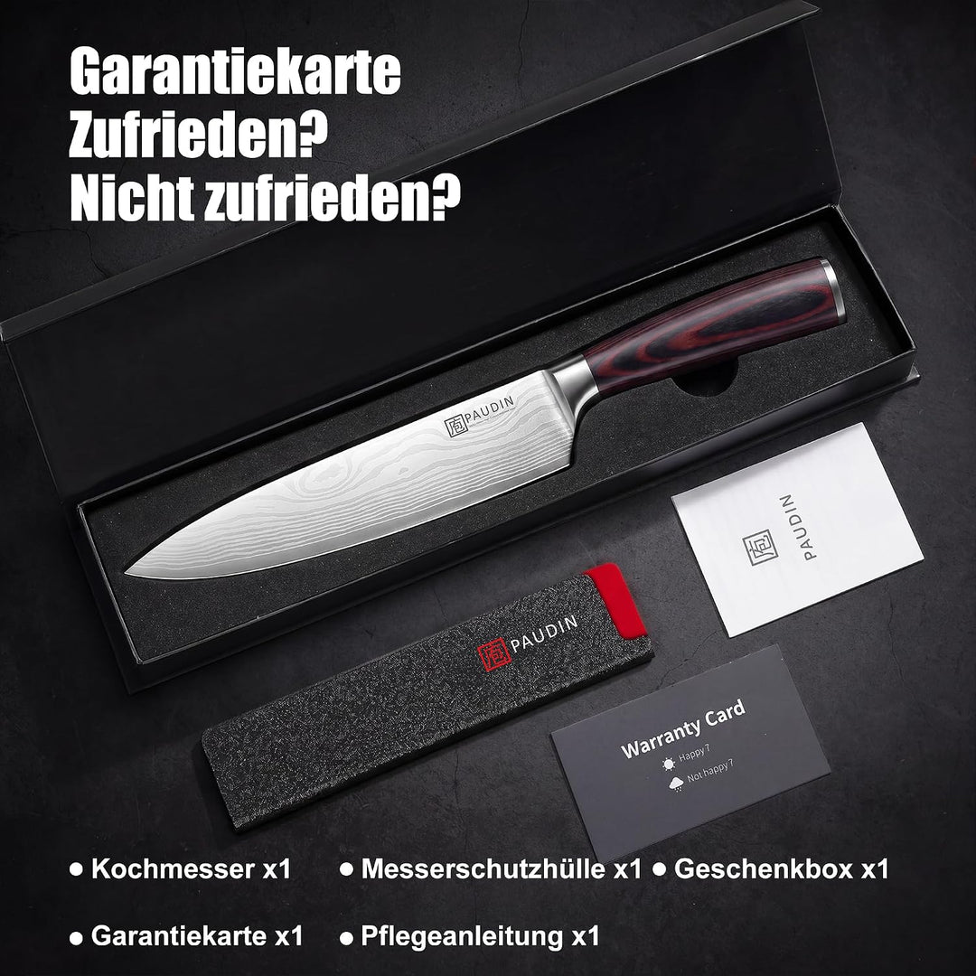 PAUDIN Kochmesser, Klingenlänge 20cm Profi Küchenmesser Messer Chefmesser Allzweckmesser aus hochwer
