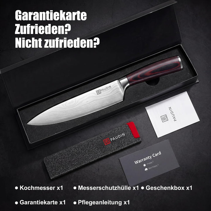 PAUDIN Kochmesser, Klingenlänge 20cm Profi Küchenmesser Messer Chefmesser Allzweckmesser aus hochwer