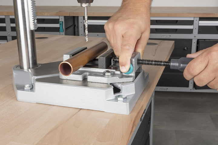 wolfcraft I 3423000 I Maschinenschraubstock I mit Schnellverstellung; Stahlbacke mit horizontalen V-