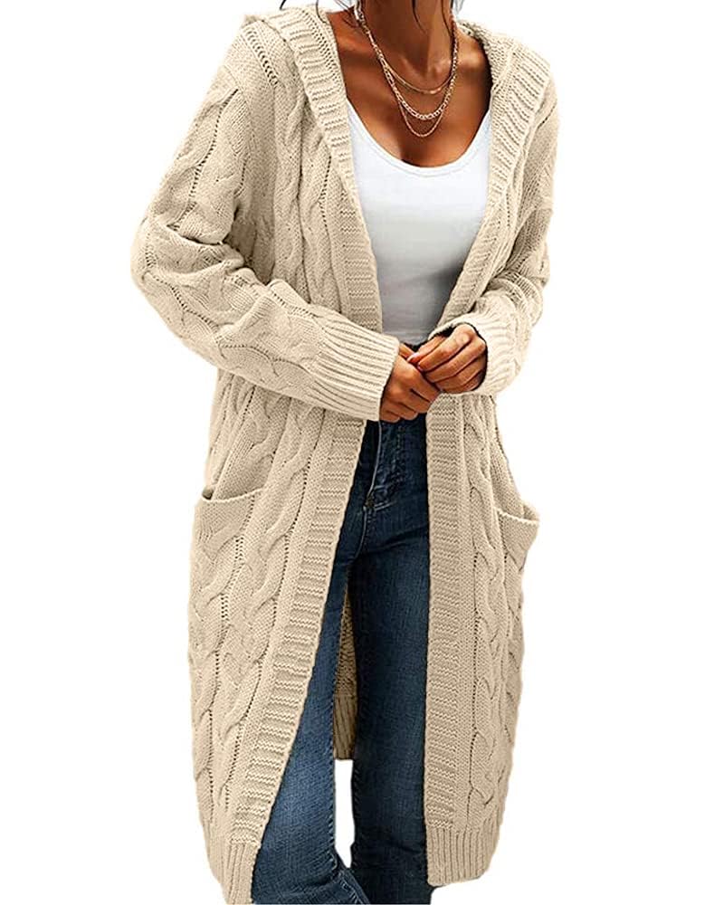 GeGekoko Strickjacke Damen mit Kapuze Langarm Grobstrick-Cardigan Open Front Sweater Herbst Winter C