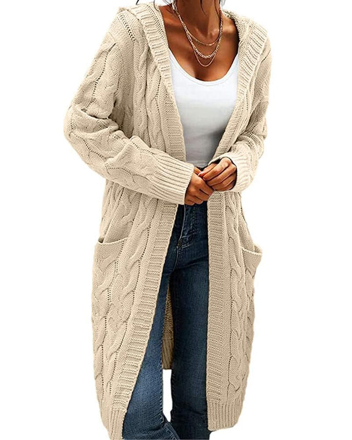 GeGekoko Strickjacke Damen mit Kapuze Langarm Grobstrick-Cardigan Open Front Sweater Herbst Winter C