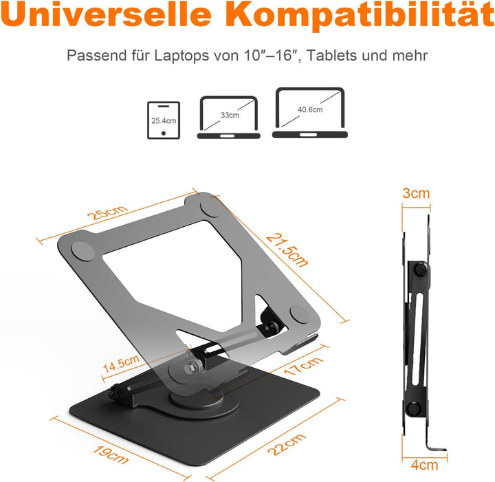 GRIFEMA Laptop Ständer mit 360 Drehbarer Basis, Höhenverstellbar, Belüfteter, Faltbarer Laptop Stand