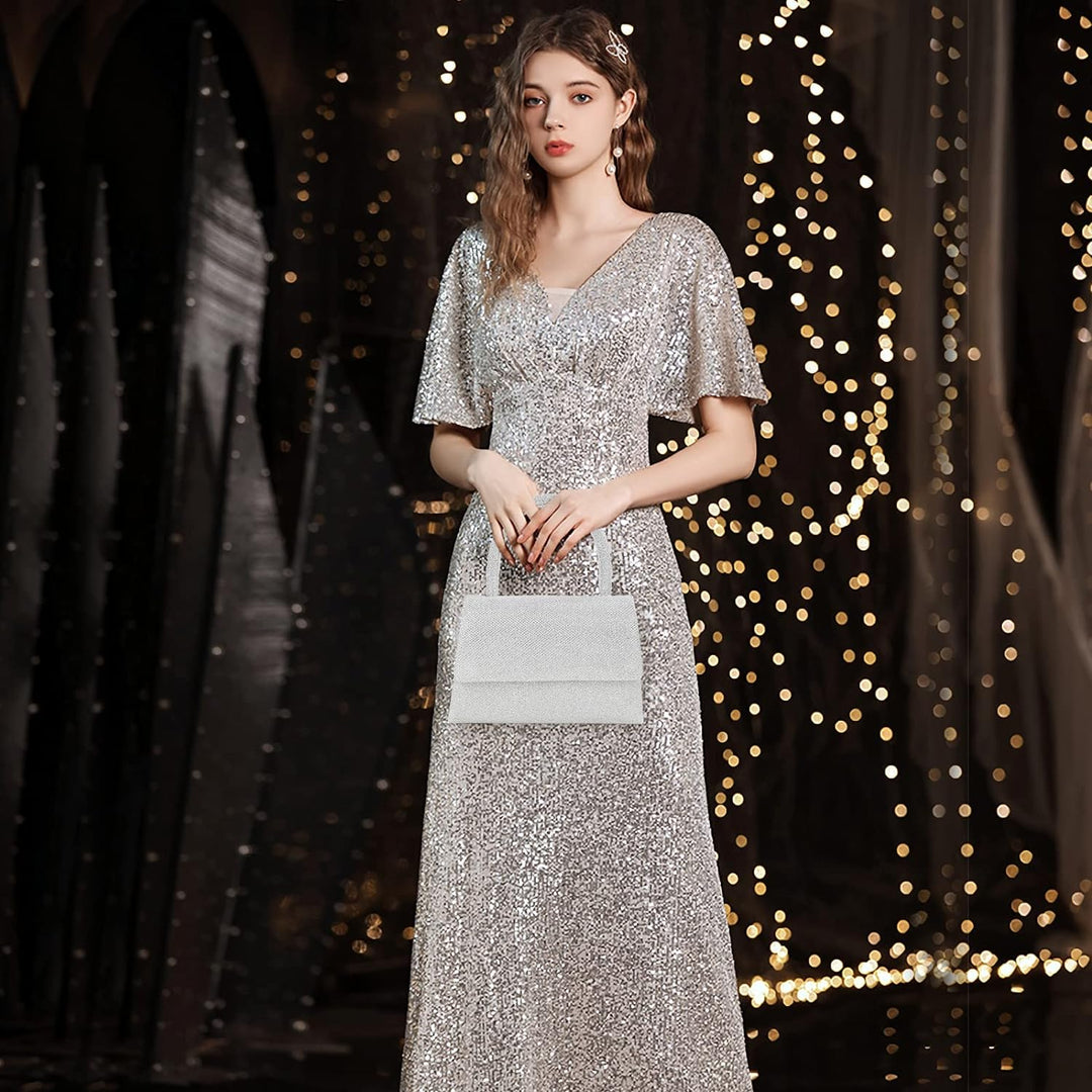 CORIOS Abendtasche Damen Glitzer Henkeltasche Kette Clutch Bag Klein Tasche Hochzeit Brautbörse Glän