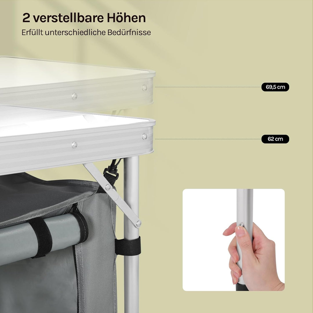 WOLTU faltbar Campingschrank Alu Campingtisch Höhenverstellbar mit Stauraum, Outdoor Campingmöbel Kl