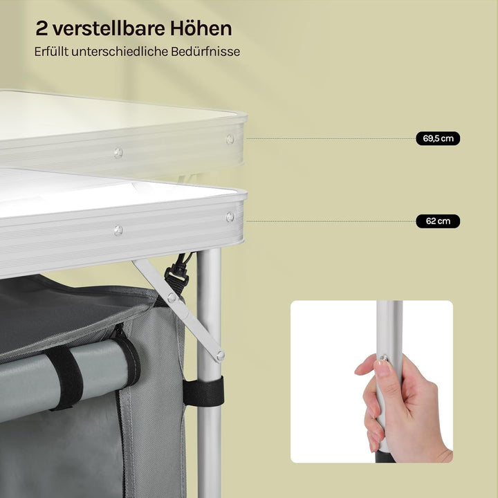 WOLTU faltbar Campingschrank Alu Campingtisch Höhenverstellbar mit Stauraum, Outdoor Campingmöbel Kl