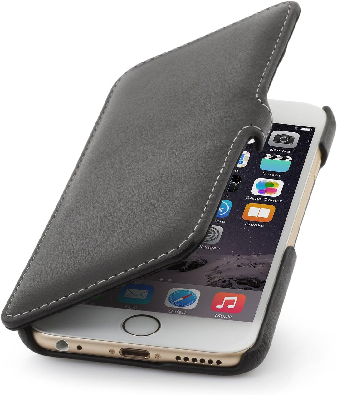 STILGUT Leder-Hülle kompatibel mit iPhone 6 Book Type mit Standfunktion, schwarz Nappa, Schwarz Napp