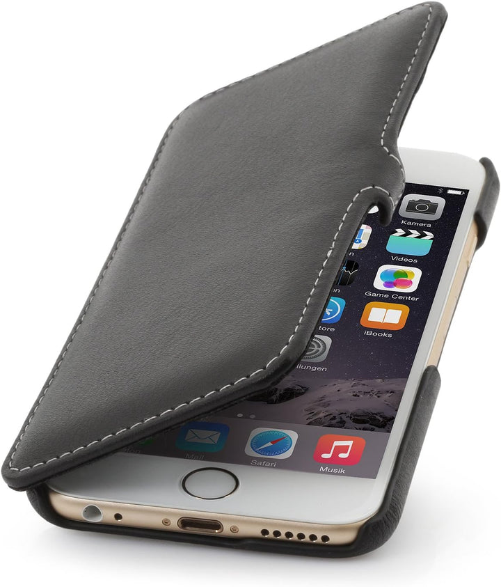 STILGUT Leder-Hülle kompatibel mit iPhone 6 Book Type mit Standfunktion, schwarz Nappa, Schwarz Napp