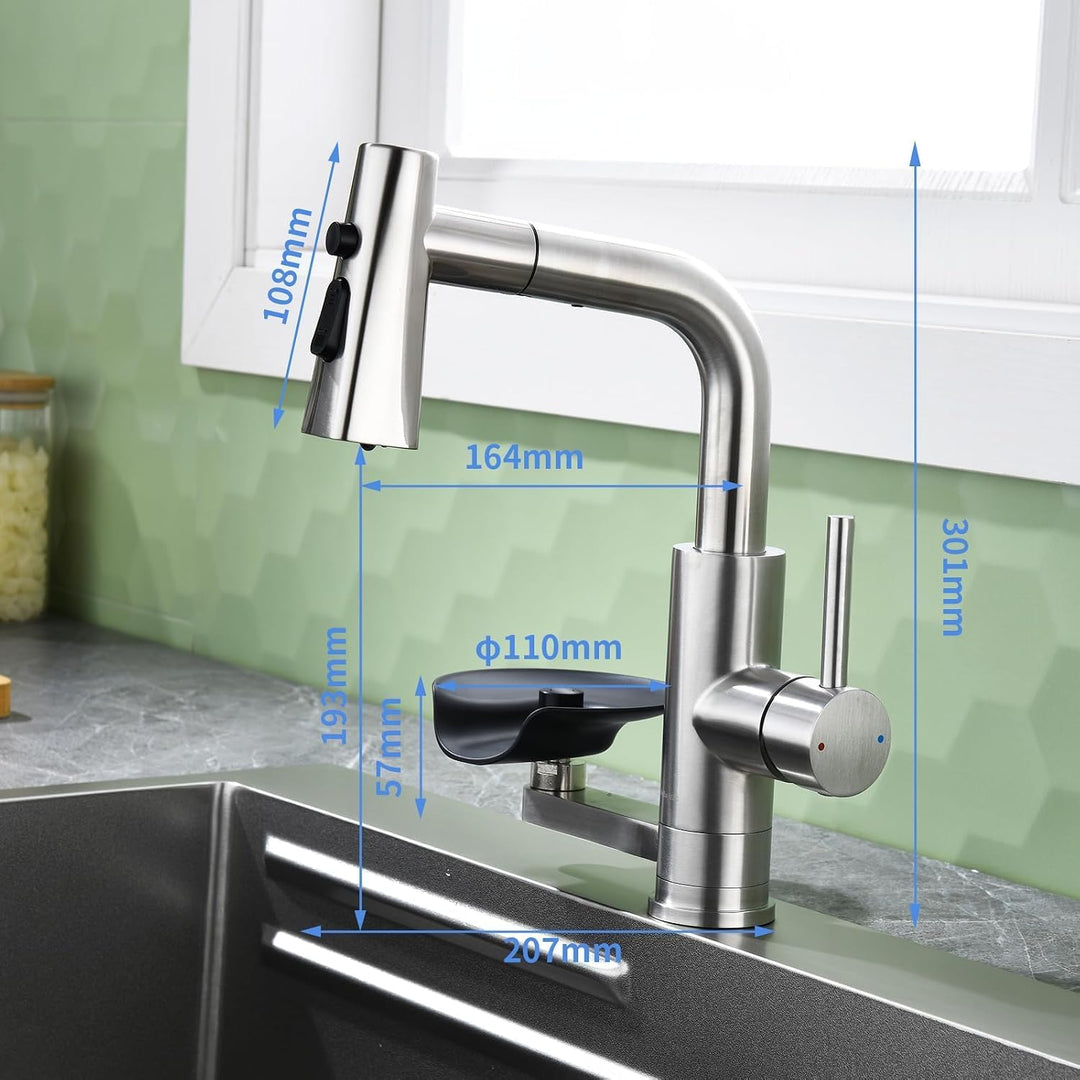Küchenarmatur Wasserhahn Küche mit Glasspüler, Ausziehbar 3 Strahlarten Grau, Grau