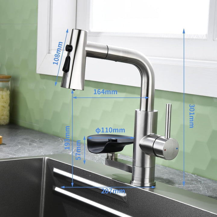 Küchenarmatur Wasserhahn Küche mit Glasspüler, Ausziehbar 3 Strahlarten Grau, Grau