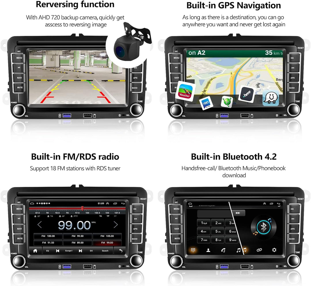 [2G+32G] CAMECHO Android 11 Autoradio mit Carplay für VW Golf 5 Golf 6 Skoda,Autoradio mit 7 Zoll Bi