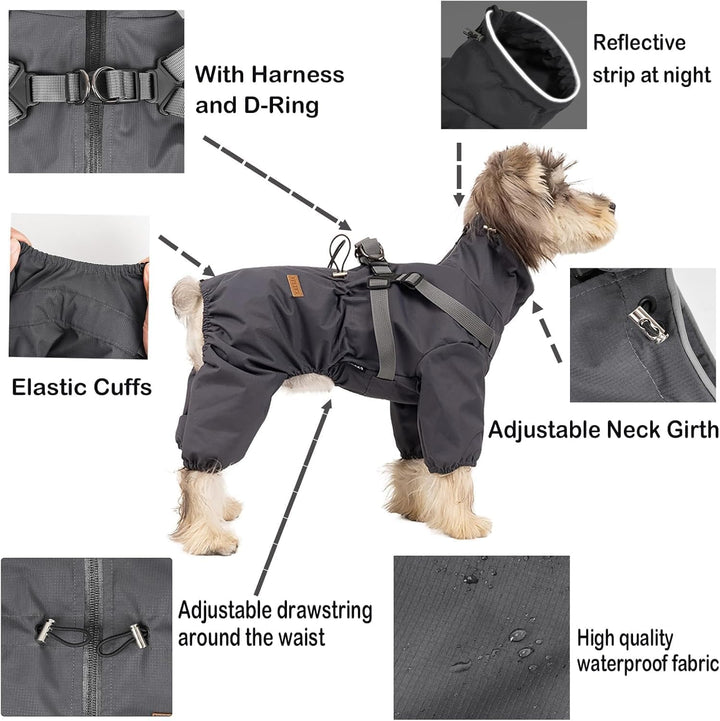 Hundegeschirr, Regenmantel, verstellbar, 4 Beine, Hundejacke mit Geschirr, reflektierender Overall,