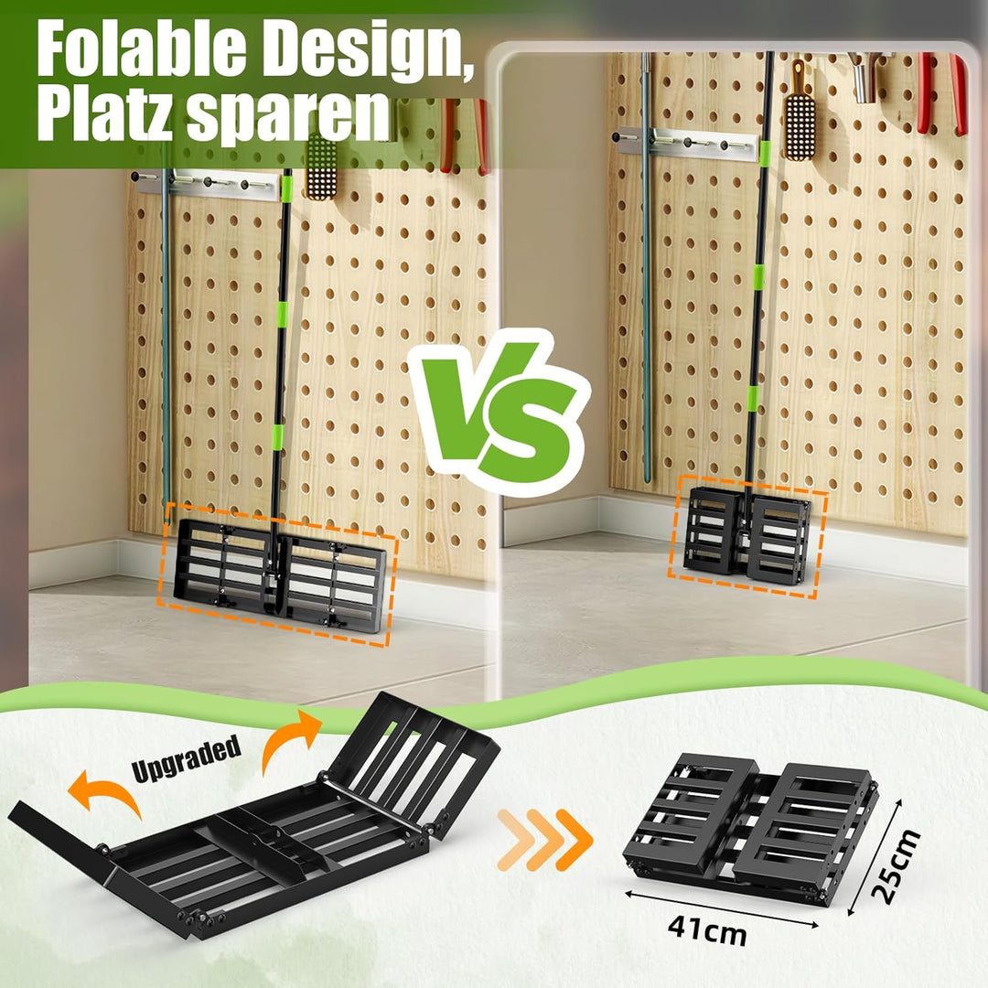 GARDTECH Rasenrakel 75x25 cm | Nivellierrechen aus Edelstahl mit Anti-Kipp-Design | 195 cm Verstellb