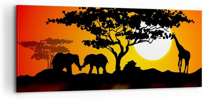 Wandbilder Dekoration Wohnzimmer Tiere Safari Savanne Giraffe Panorama Bilder auf Leinwand 120x50cm