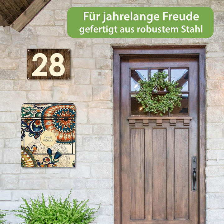 banjado Design Briefkasten personalisiert 38,5x46,5x13cm & 2 Schlüssel - Briefkasten Stahl Schwarz Z
